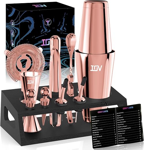 IOV Cocktail Shaker Set: 12-Piece Mixology Bartender Kit Bar Set | 18oz & 28oz Boston Shaker Drink Mixing Tools for Home w...