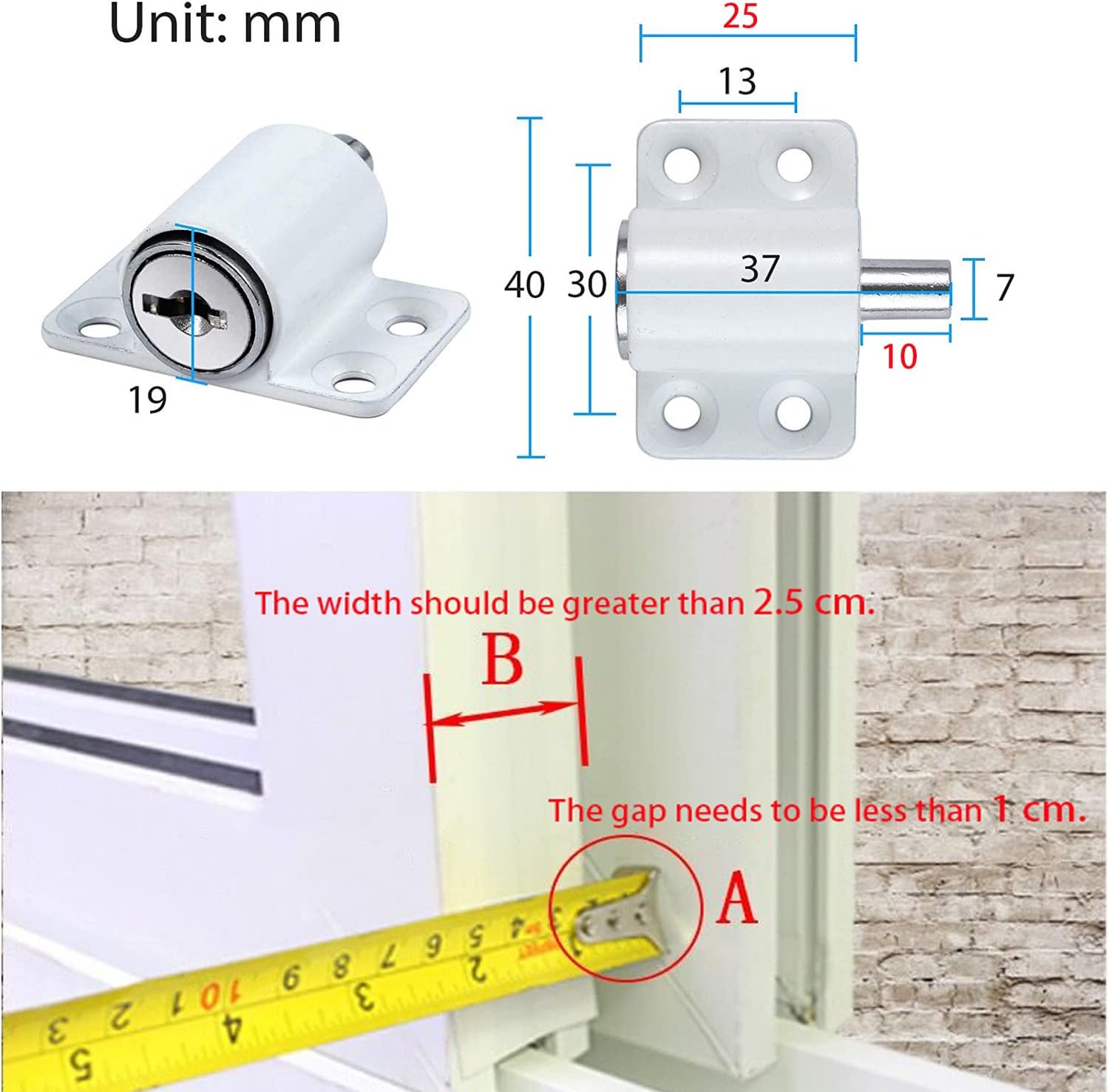 4PCS Sliding Window Lock Security with Key for Sliding Door, Child Safety Locks Home Security Childproof Door Lock, Aluminum Protective Anti-Theft Lock Push Window Kids, White