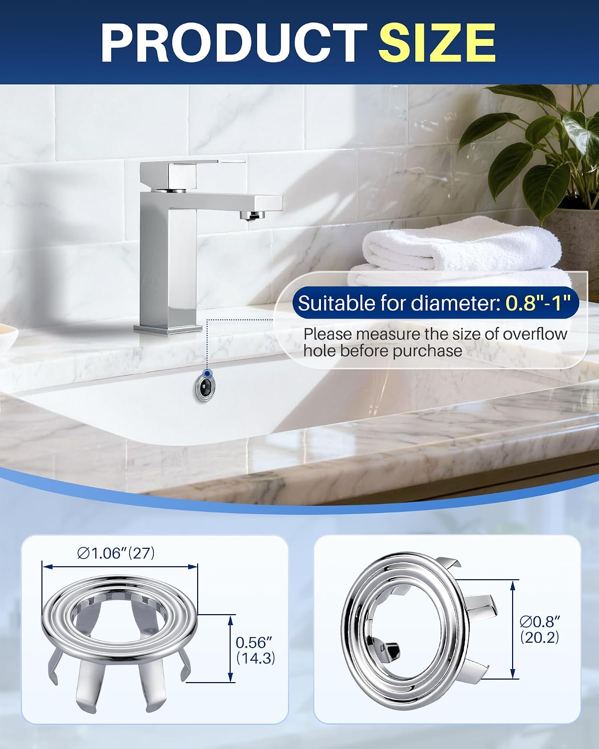 Sink Overflow Ring, 2 Pack Brass Bathroom Sink Overflow Trim Cover image 2