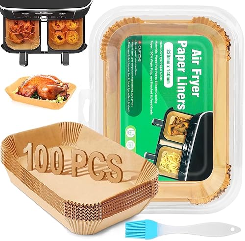 Forros para freidora de aire para Ninja Dual, 100 forros rectangulares para freidora de aire de 8.6 x 5.5 pulgadas, forros de papel pergamino