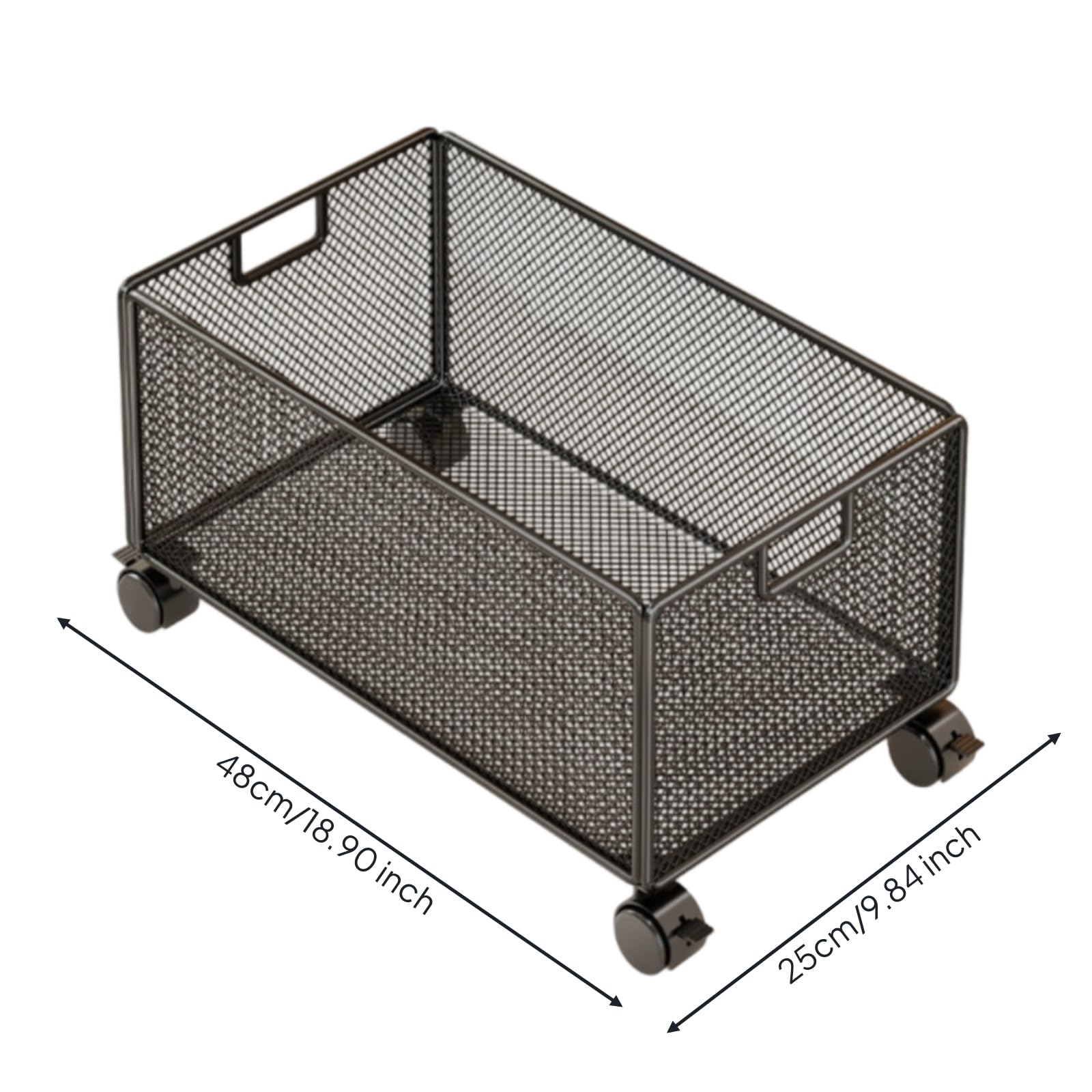 Carrello Libreria un Piano con Cestino a Rete Compatto Carrello Libri con Ruote e Freno Durevole Organizzatore Mobile per Soggiorno, Nero, L
