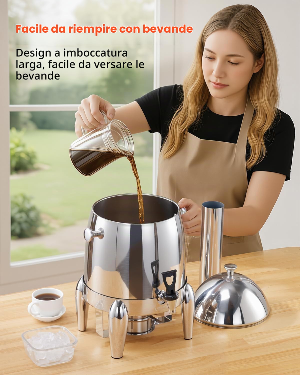 VEVOR Distributore di Bevande, 12 L per Feste, Contenitore di Succhi in Acciaio Inox con Bruciatore ad Alcol, Bevande Calde e Fredde con Rubinetto per Caffè, Tè, Acqua Calda, per Ristoranti Hotel