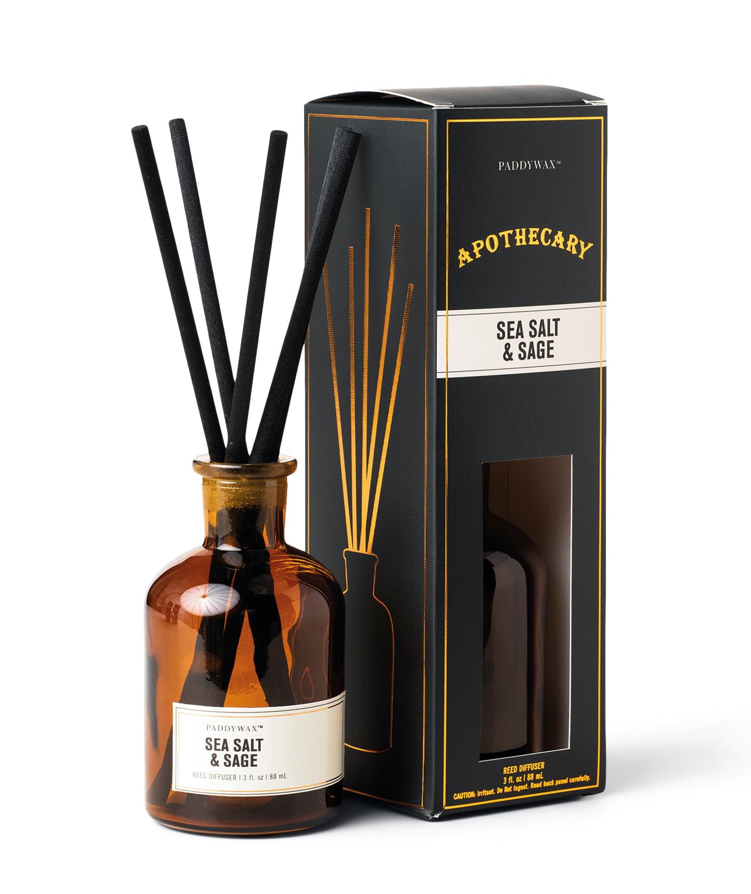 Paddywax Sea Salt & Sage Reed Diffuser Set Apothecary Fragrance Diffusers For Home, 88Ml,