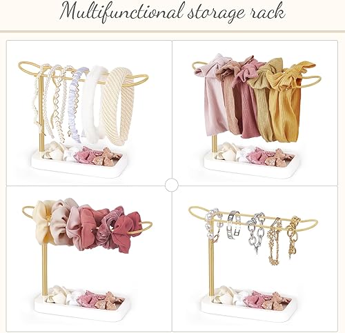 Miniatura 4 de Mkono Soporte para diadema de metal, organizador de diadema dorada, organizador de accesorios para el cabello, para mujeres, adolescentes, niñas,