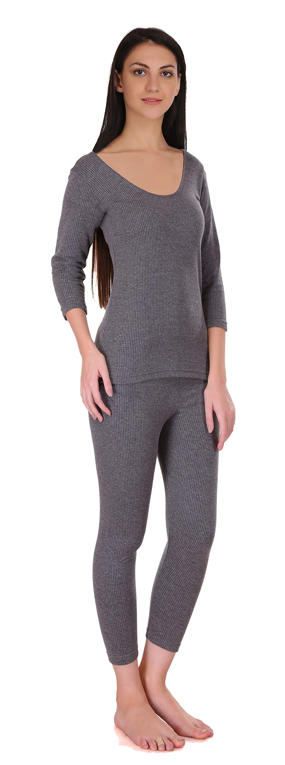 Selfcare Women Poly Cotton Thermal Top and Pyjama Set (Pack of 2 Set)(SW0365-M_Dark Grey, Light Grey_Medium) 4
