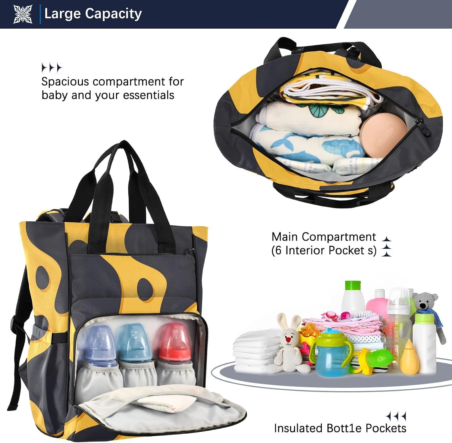 Diaper Bag Backpack, Multifunction Travel Bag for Moms Dads, Baby Changing Bag with Insulted Pockets, Stroller Straps and Side Bottle Pockets Cartoon Leopard Print