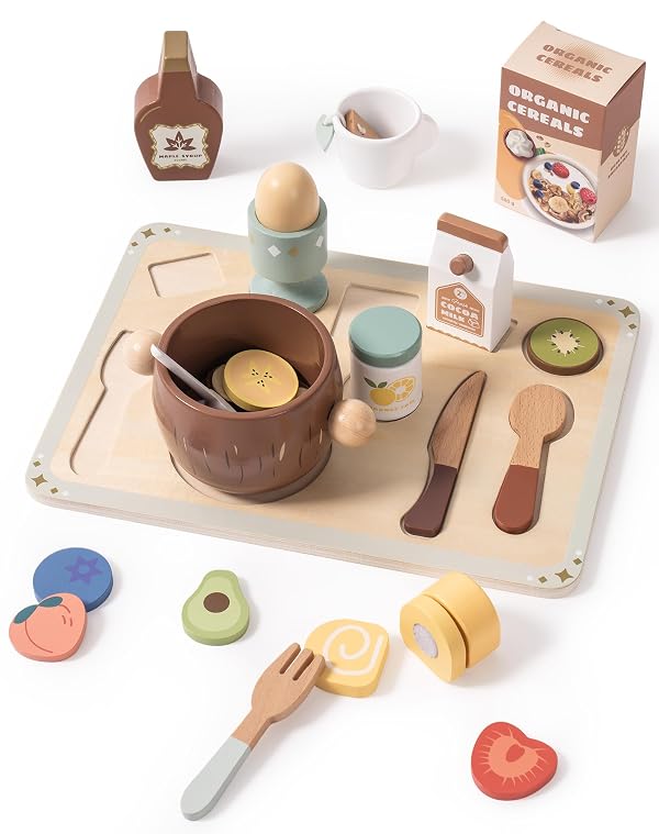 ROBOTIME Play Food Sets for Kids, Wooden Food Toys Play Kitchen Accessories, 30+ Pieces Breakfast Set, Montessori Pretend Play Kitchen Toys, Gift for Boys & Girls Ages 3-6 by ROBOTIME - Image 2