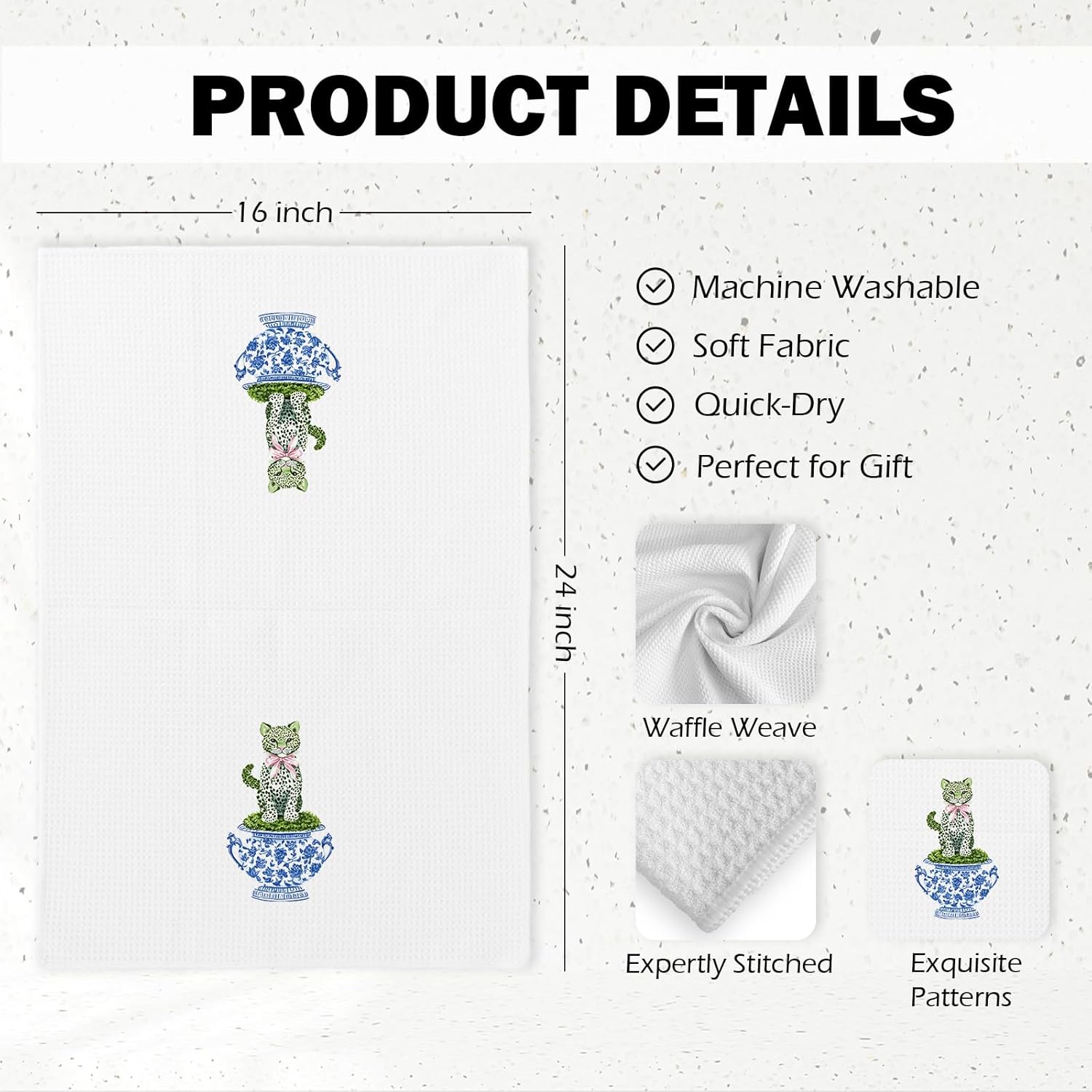 Leopard Cheetah Bathroom Towels - Funky Preppy Leopard Kitchen Dish Hand Tea Towels Decor, Blue and White Chinoiserie Porcelain Decor Towel for College Dorm,16x24 Inch - Image 7