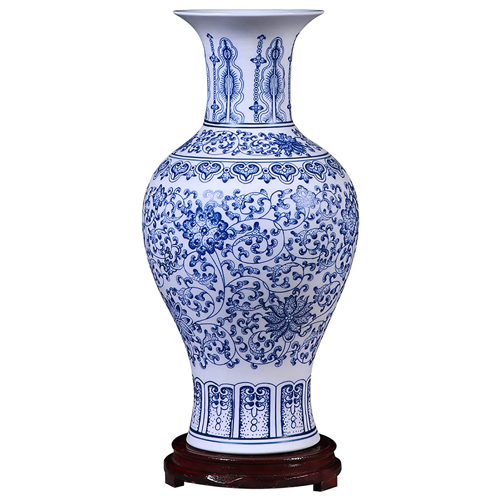 Vase en céramique Wddwymll blanc et bleu 34cm de haut fait main