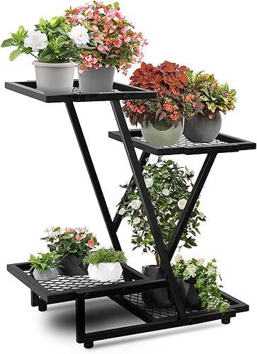 Soporte para plantas de 4 niveles, soportes para plantas al aire libre para patio, estantería de exhibición de macetas para interiores y exteriores,