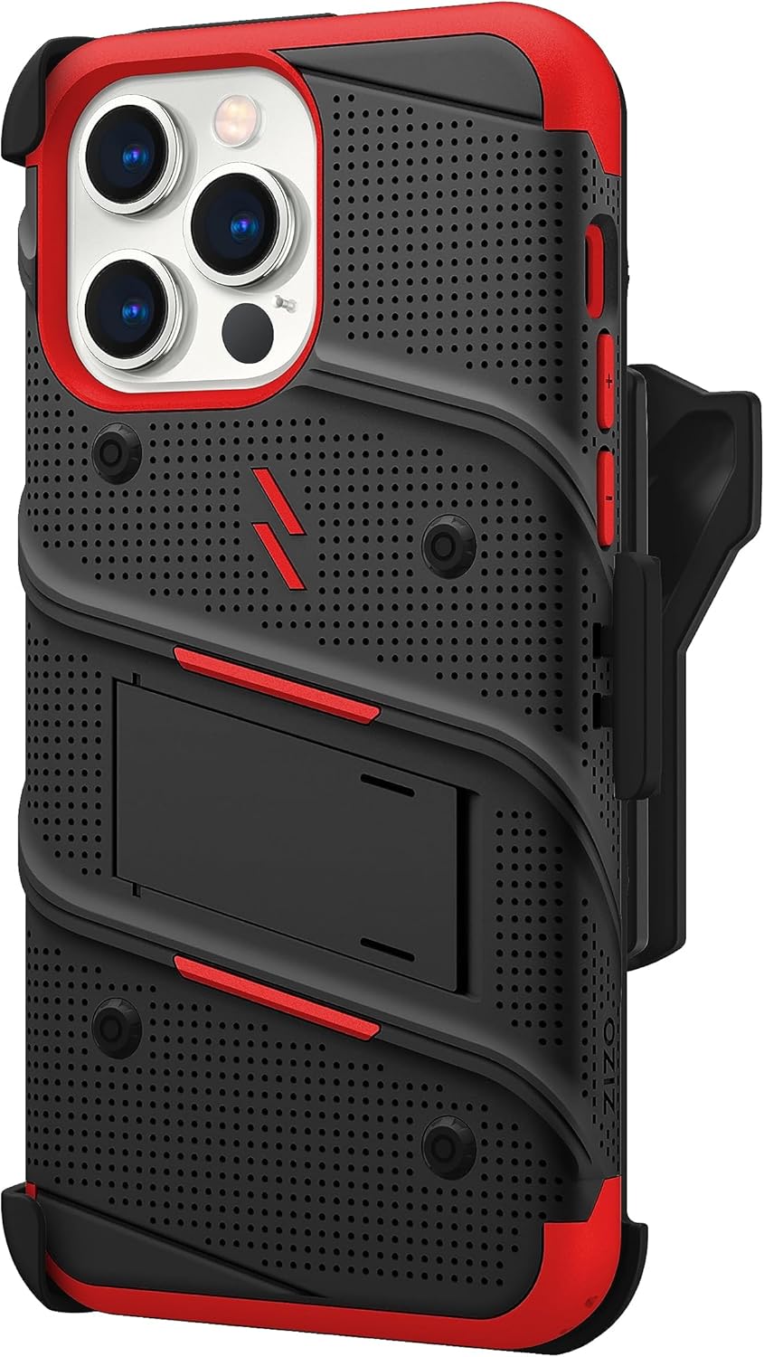 ZIZO Bolt Bundle for iPhone 15 Pro Max Case with Screen Protector Kickstand Holster Lanyard - Red