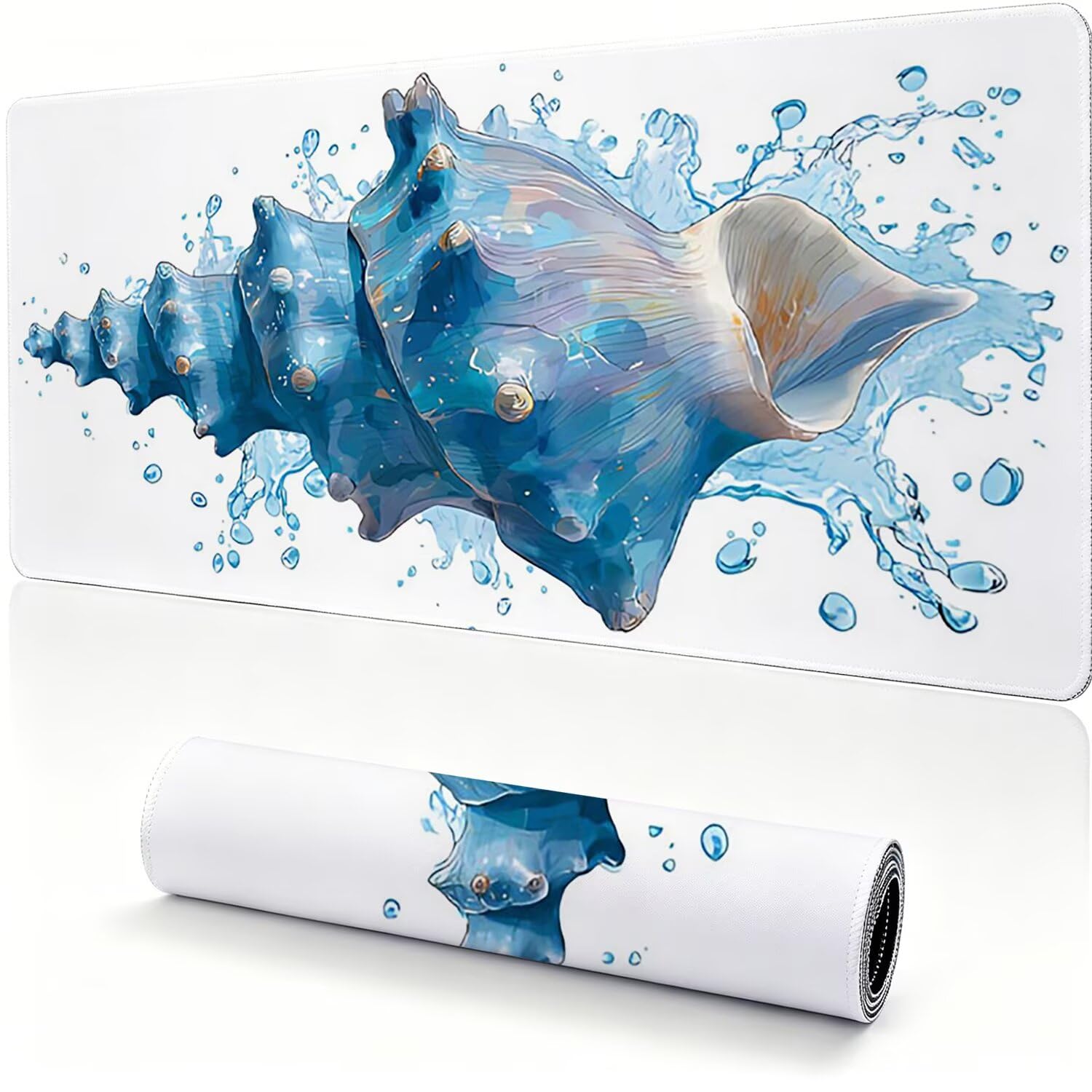 Tappetino Mouse Gaming XXL, Mousepad 1200x600x4mm conchiglia blu 0x0-195 | Tappetino Scrivania con Base in Gomma Antiscivolo Bordi Cuciti per Computer, PC, Migliora la Precisione e la Velocità