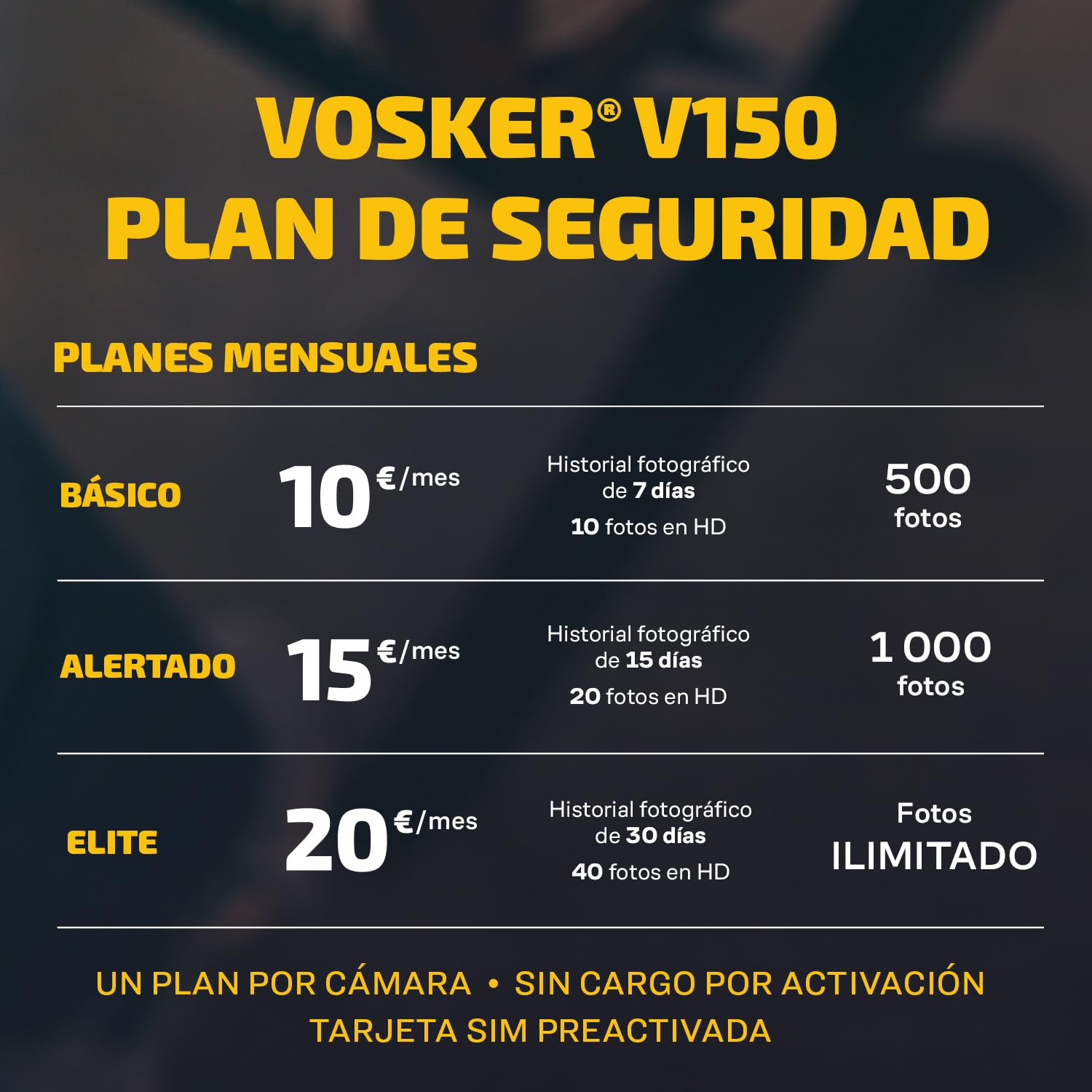 Vosker V150 Cámara Exterior 4G LTE con Panel Solar, sin Cables, sin Wi-Fi, detección de Movimiento, visión Nocturna, Fotos enviadas a la aplicación móvil, batería Recargable