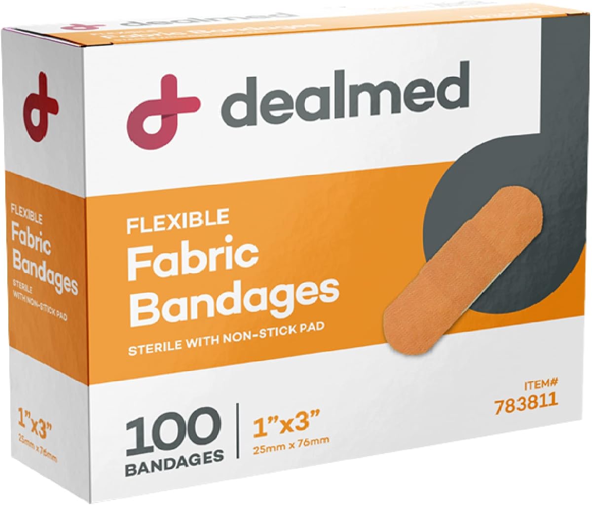Dealmed Sterile Flexible Fabric Adhesive Bandages - 1x3 in - 100 Count | Individually Wrapped, Latex Free, Breathable Material, Non Stick Pad, Tan Color, For Minor Cuts Scrapes Blisters
