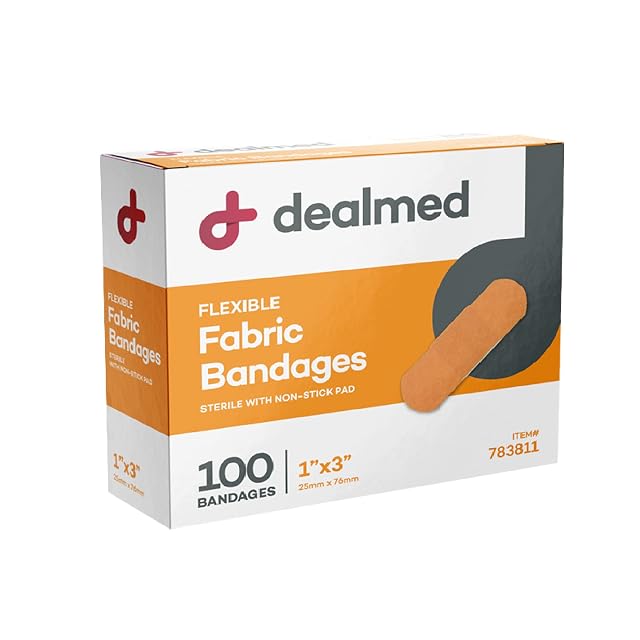Dealmed Sterile Flexible Fabric Adhesive Bandages 1x3 Inch 100 Box - Breathable First Aid Strip Pack - Soft
