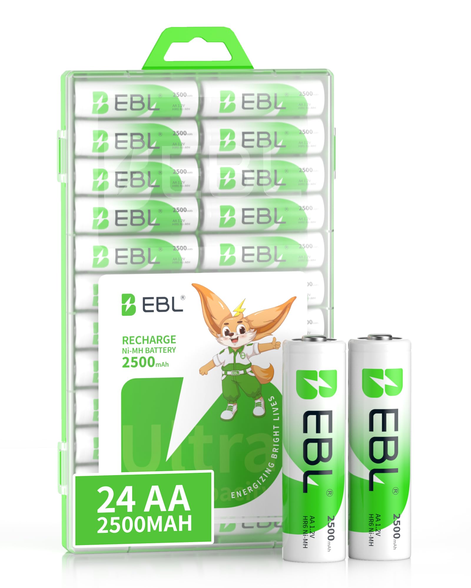 EBL AA Rechargeable Batteries 1.2V 2500mAh High Performance Pre-Charged AA Batteries - 24 Pack