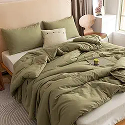ROSGONIA Conjunto de edredom Queen, verde-oliva, 3 peças, Queen (1 edredom boêmio verde-oliva e 2 fronhas), cobertor leve para todas as estações