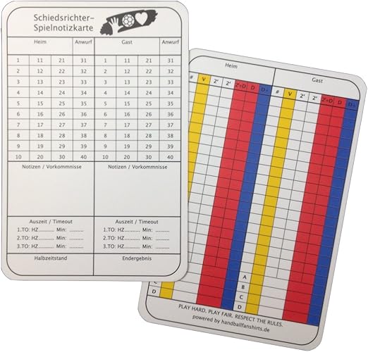 Schiedsrichter Notizkarten Handball 100 Stück neue Generation