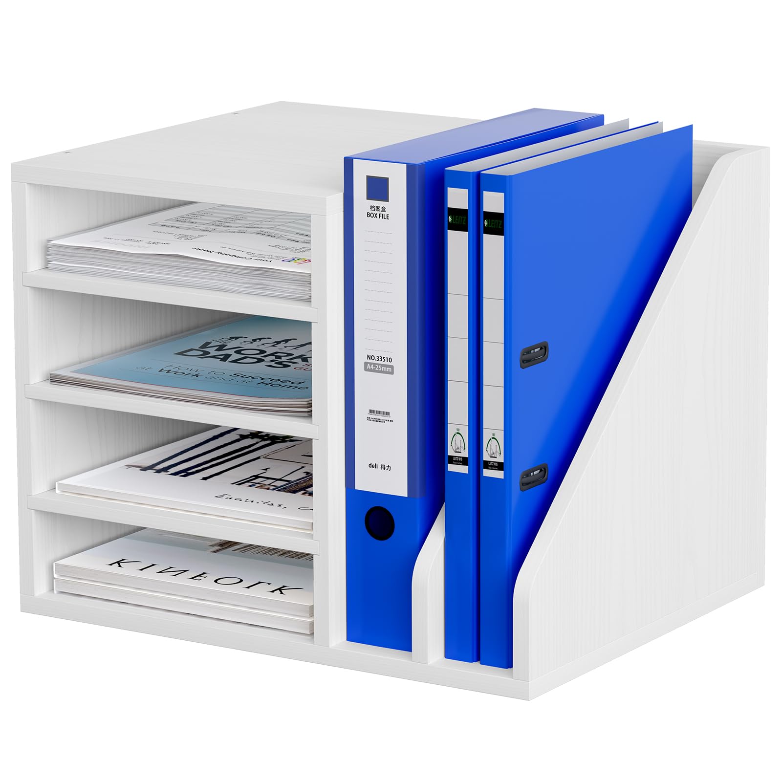 EasyPAG 6 Fächer Holz A4 Büro Schreibtisch Organizer Dokumentenhalter Aktenablage Zeitschriftenhalter Briefablage Papier Magazin Organisator,Weiß