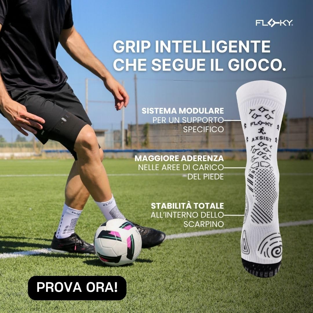 FLOKY AXIST Chaussettes de football et rugby biomécaniques 3D - Chaussettes de compression antidérapantes - Cheville stabilisée, protection du tendon d'Achille, adhérence maximale, soutien plantaire
