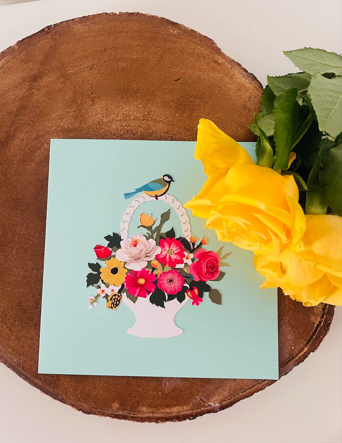 Flower Basket Bird Pop Up 3D Card.Delightful surprise greeting card for Her Mother, Daughter, Wife, Granddaughter, Sister - Image 3