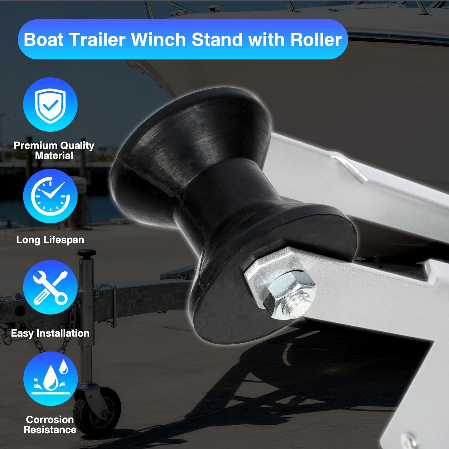 Boat Trailer Winch Post with Roller, Boat Trailer Winch Stand Fit 3" W X 4" H Boat Trailer Drawbar, Height Adjustable Boat Winch Mounts for Fishing Boat