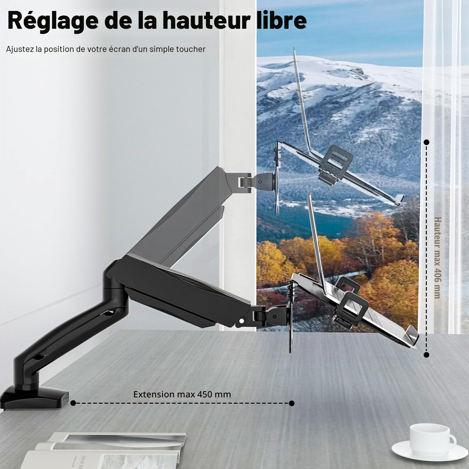 PUTORSEN Bras de Moniteur pour écran LCD LED 17-32" et Ordinateur Portable 17", réglable, 2 Fixations