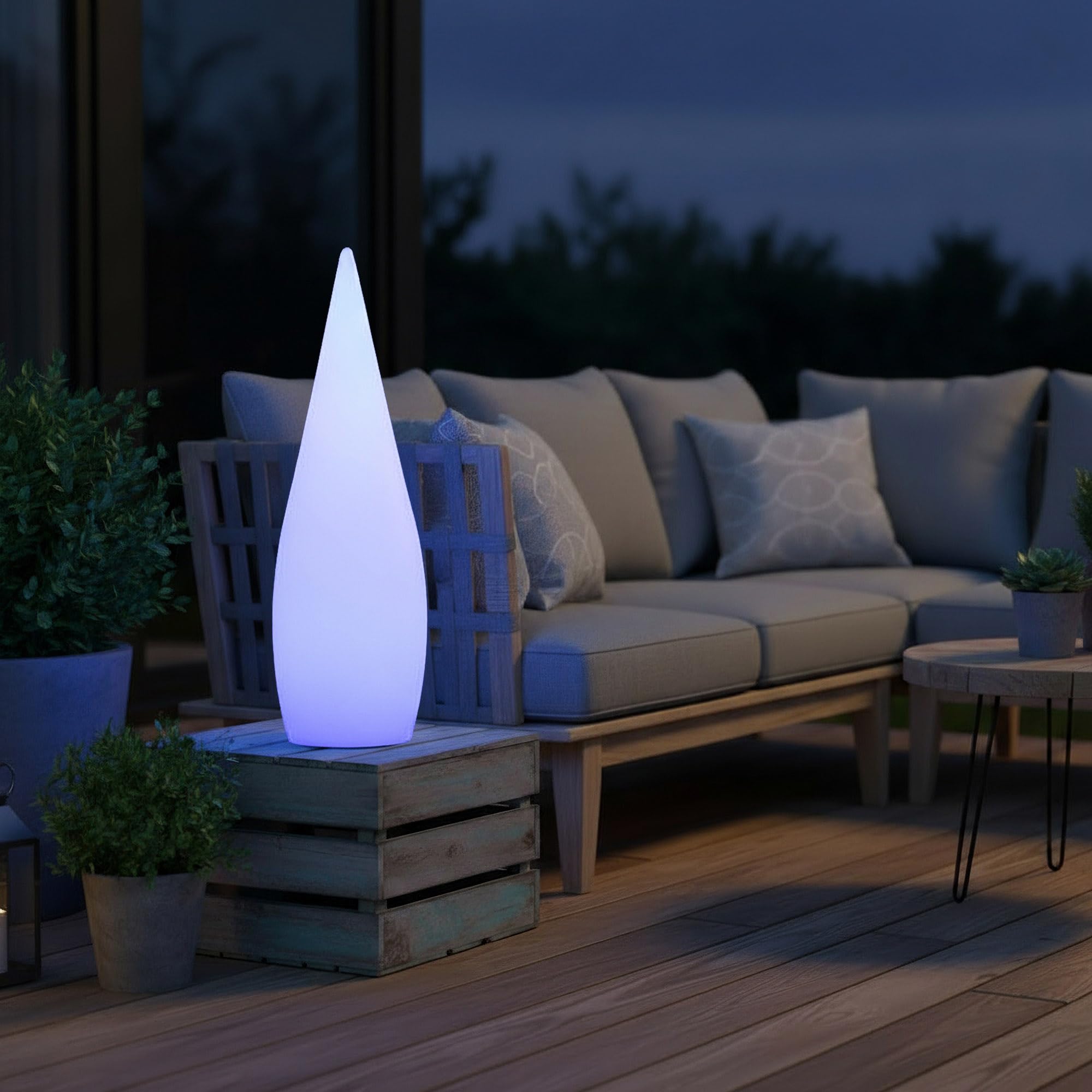 Arnusa LED Design Stehlampe 80 cm mit Akku & Fernbedienung, 16 Farben, dimmbar, IP65/IP44, moderne Kegel Lampe für Indoor & Outdoor
