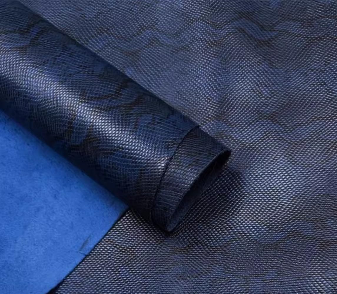 Aibote Hojas de piel de vaca auténtica en relieve, material de piel de vaca para manualidades de cuero (patrón de pitón azul, 5 pies cuadrados (forma irregular))