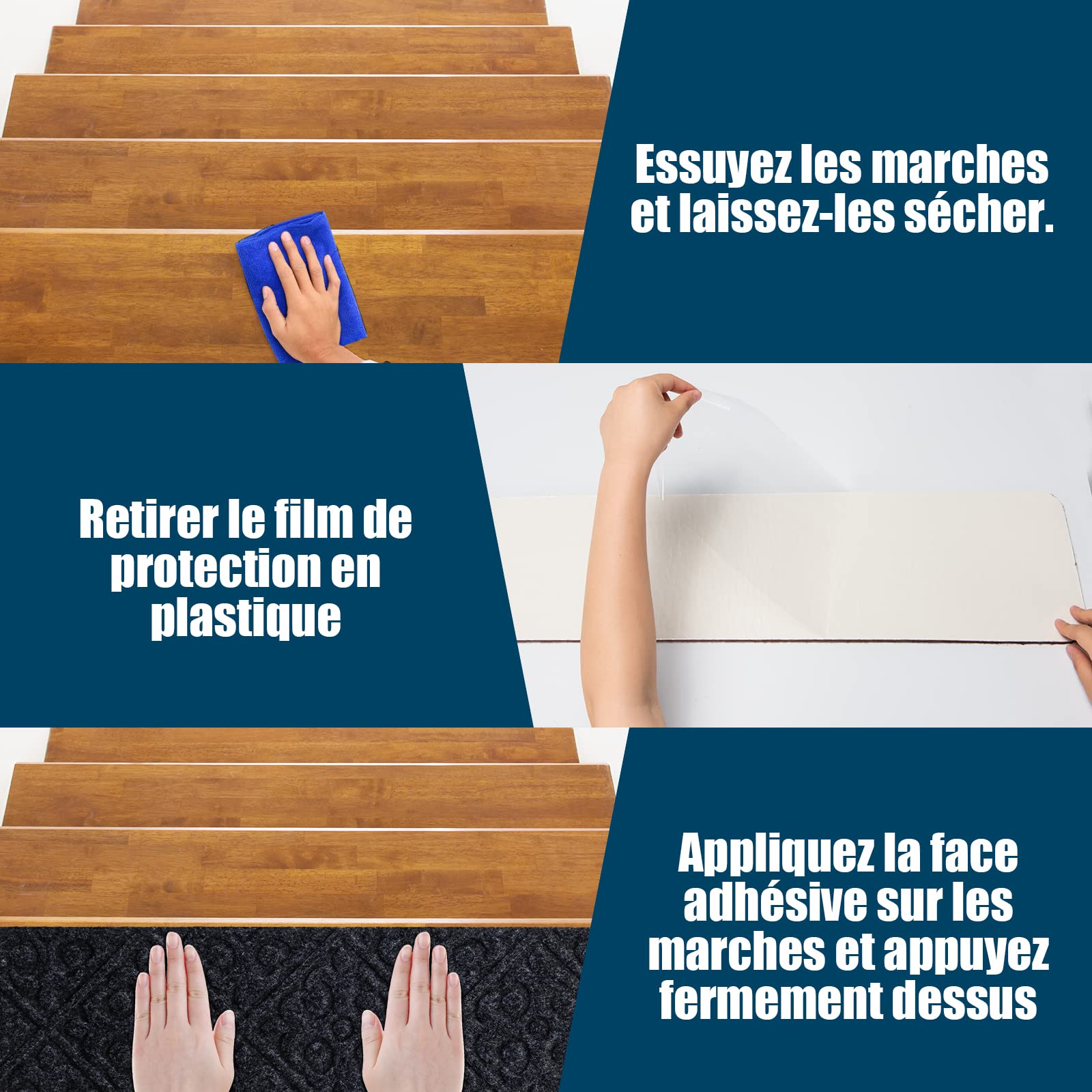 COSTWAY Lot de 15 Marchettes d'Escalier Antidérapant 20 x 76 cm Tapis de Protection Autocollants, Sécurité pour Enfants, Personnes Agées et Animaux Domestiques avec Adhésif Réutilisable (Gris)