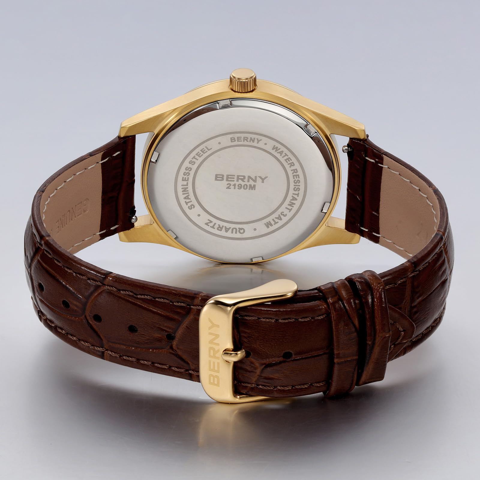 BERNY Reloj para Hombre Cuarzo Fase Lunar Masculino Reloj de Pulsera Dial Analógico de Fácil Lectura con Números Arábigos