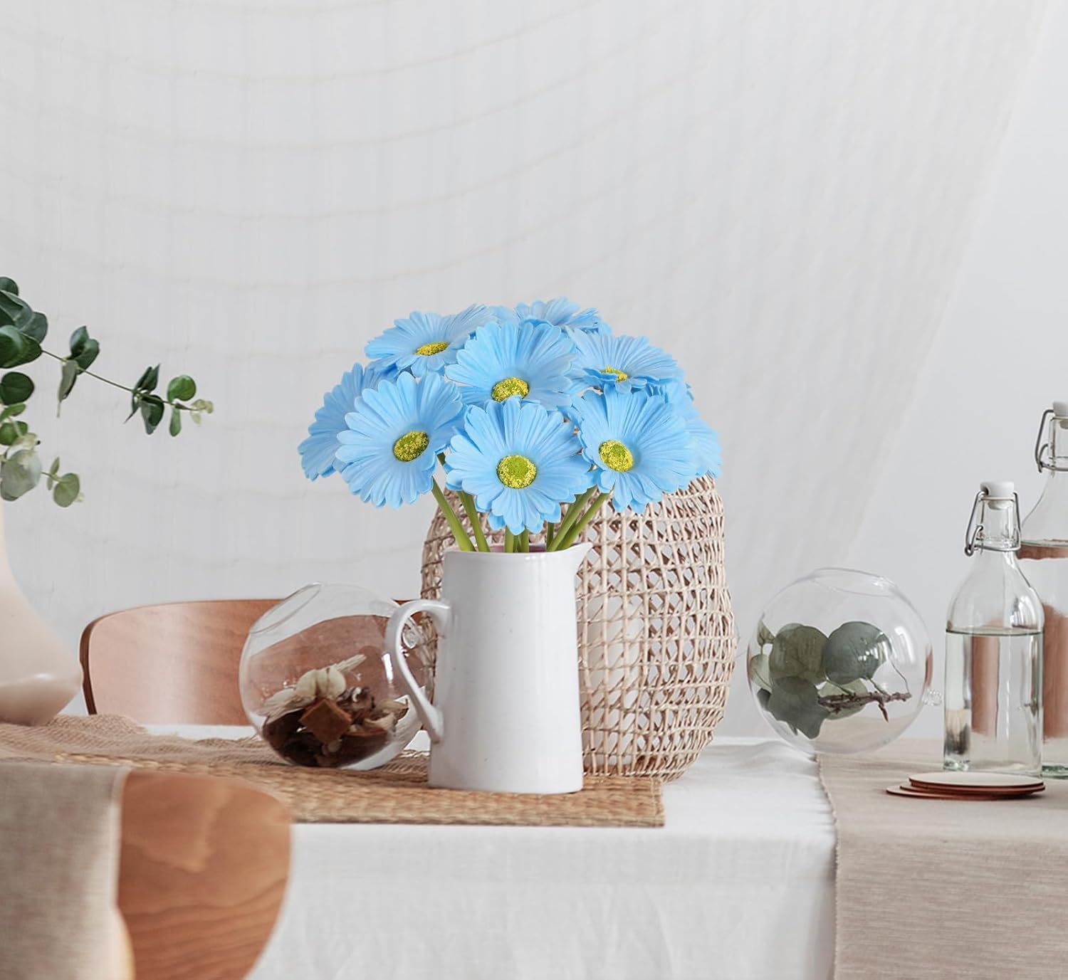 IPOPU Daisies Flowers Artificial,20PCS Blue Gerbera Daisy Artificial Flowers Fake Daisies for Wedding Party Office Home Decorations(Light Blue) - Image 4