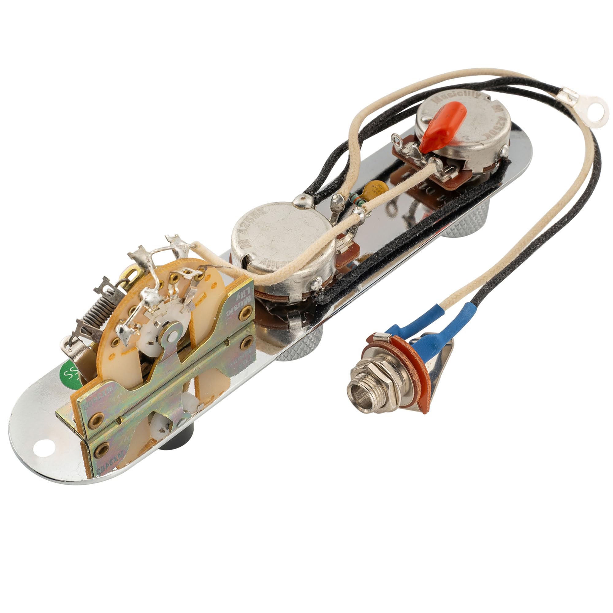 Musiclily Pro Guitarra Eléctrica Pre-cableado Kit de Electrónica para American Tele Style con Selector 3 Posiciones y 2A Potenciometros, Cromado