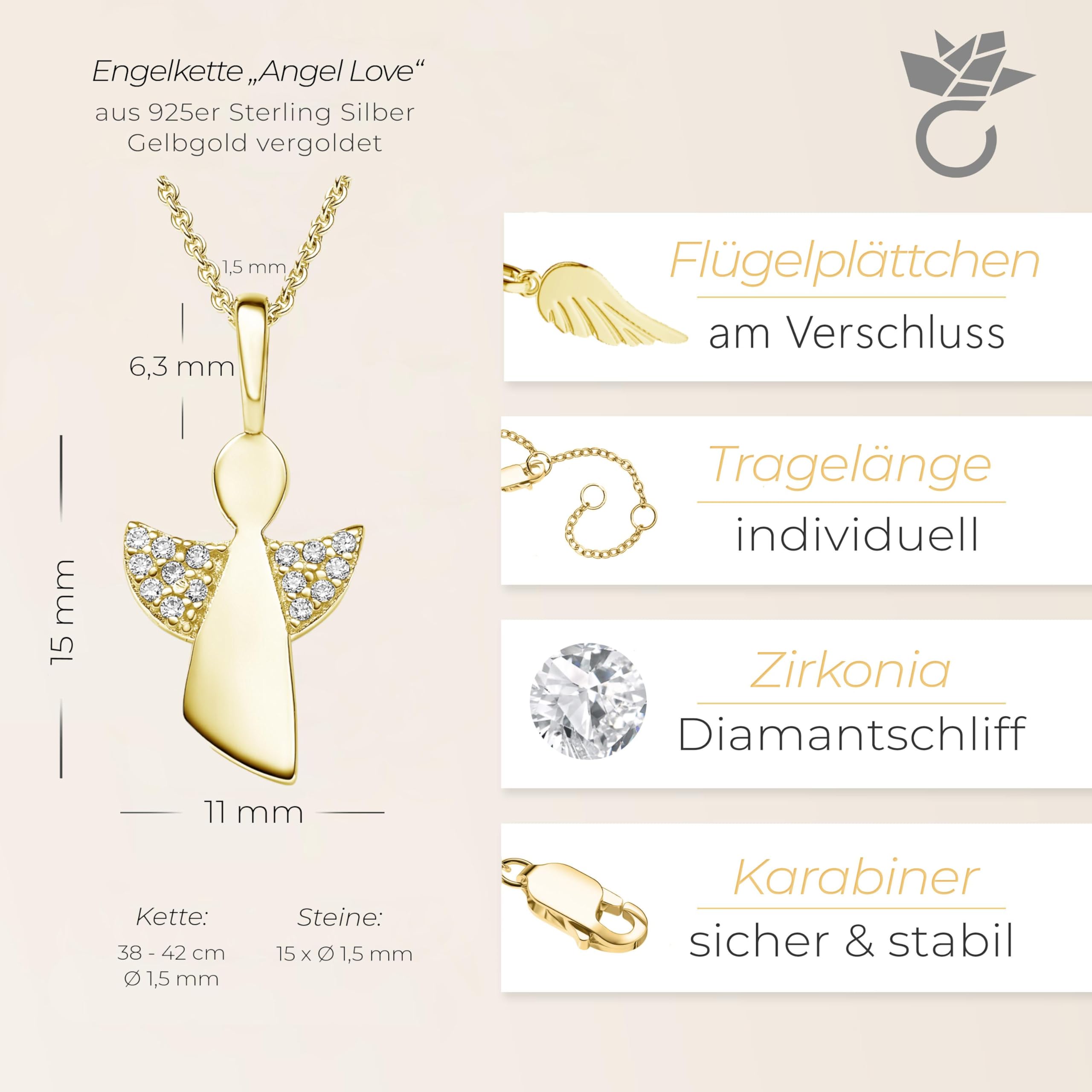 Geschenke zur Einschulung Mädchen, Schutzengel Kette Silber 925 Gold | Engel-Anhänger vergoldet Halskette, Geschenk zum Schulanfang Schultüte Inhalt Füllung Schulkind, Kinderschmuck