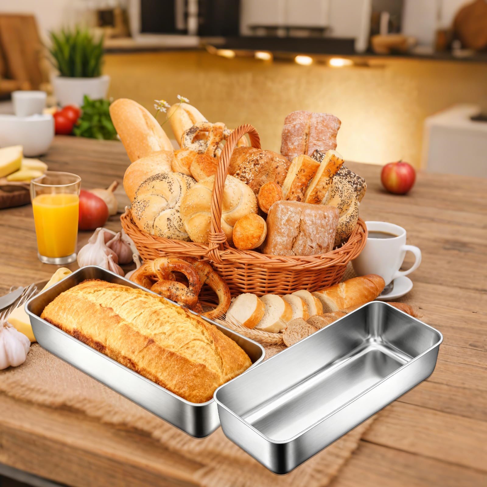Lot de 2 moules à cake rectangulaires en acier inoxydable - 32 x 15 x 6,5 cm - 3,2 l - Pour gâteaux, pain et toasts, résistants au levain - Passe au lave-vaisselle