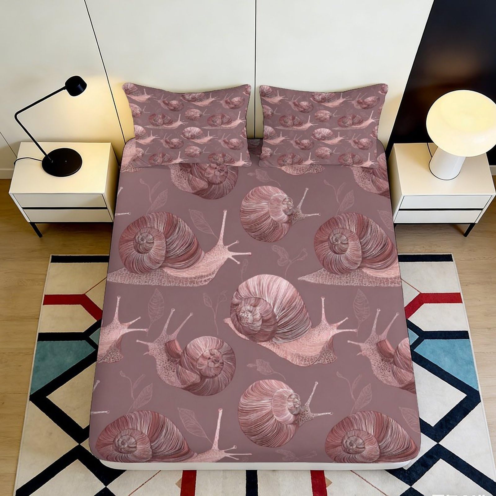 Pnayamiorkfel Style-9 3D Printed Snail Botanical Fitted Sheet Microfiber Anti-Slip Bed Cover For Bedroom Guest Room Machine Washable Decor 90X200x25cm