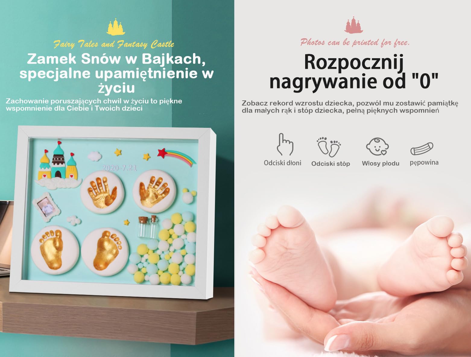 Zestaw dla Noworodka Ramka Odcisk Dłoni I Stopy,Ślad Dziecka Zestaw Pamiątkowa Ramka na Zdjęcia,Prezenty na Baby Shower dla Dziewcząt Chłopców,Dekoracja Pamiątkowa dla Dziecka