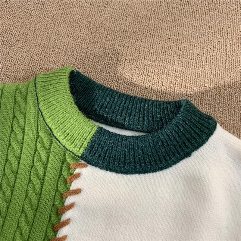 GURUNVANI Patchwork Sweater Mens Colorblock Jumper Cable Knitted Pullover Oversized - Image 5