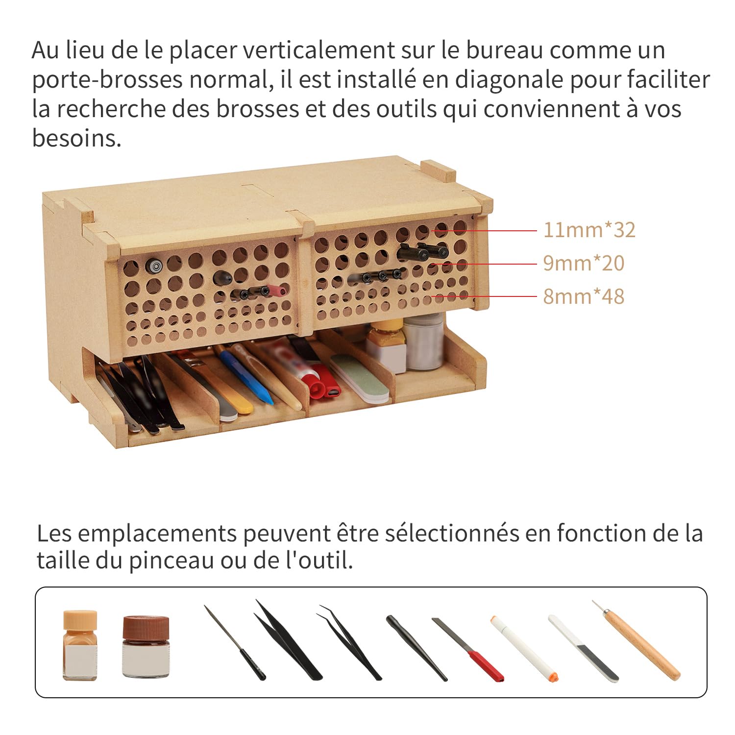 Bucasso Rack De Rangement Pour Modélisme – 100 Trous – Organiseur Pinceaux/Peinture En MDF – Compatible Tamiya/Gundam – GK6 – Assemblage Facile