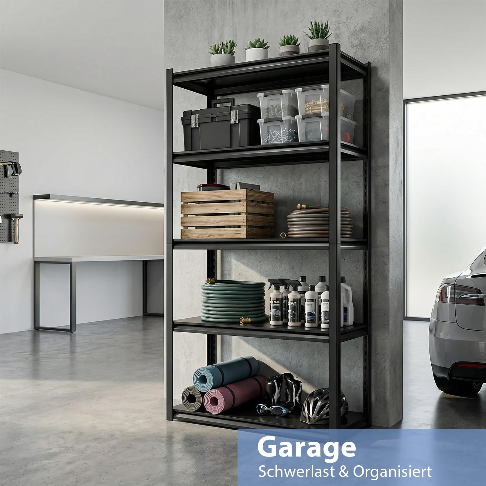 Himimi Schwerlastregal Metall 5 Ebenen, 1000kg,Stabiles Lagerregal mit Höhenverstellbaren Einlegeböden, Offenes Steckregal für Keller Garage Lager Küchen, Industrie-Standregal 90x40x182 (H) cm Schwarz