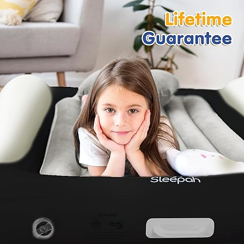 Miniatura 4 de Sleepah Juego de cama inflable de viaje portátil para niños con protectores de riel de seguridad para niños y niños pequeños, incluye bomba, funda