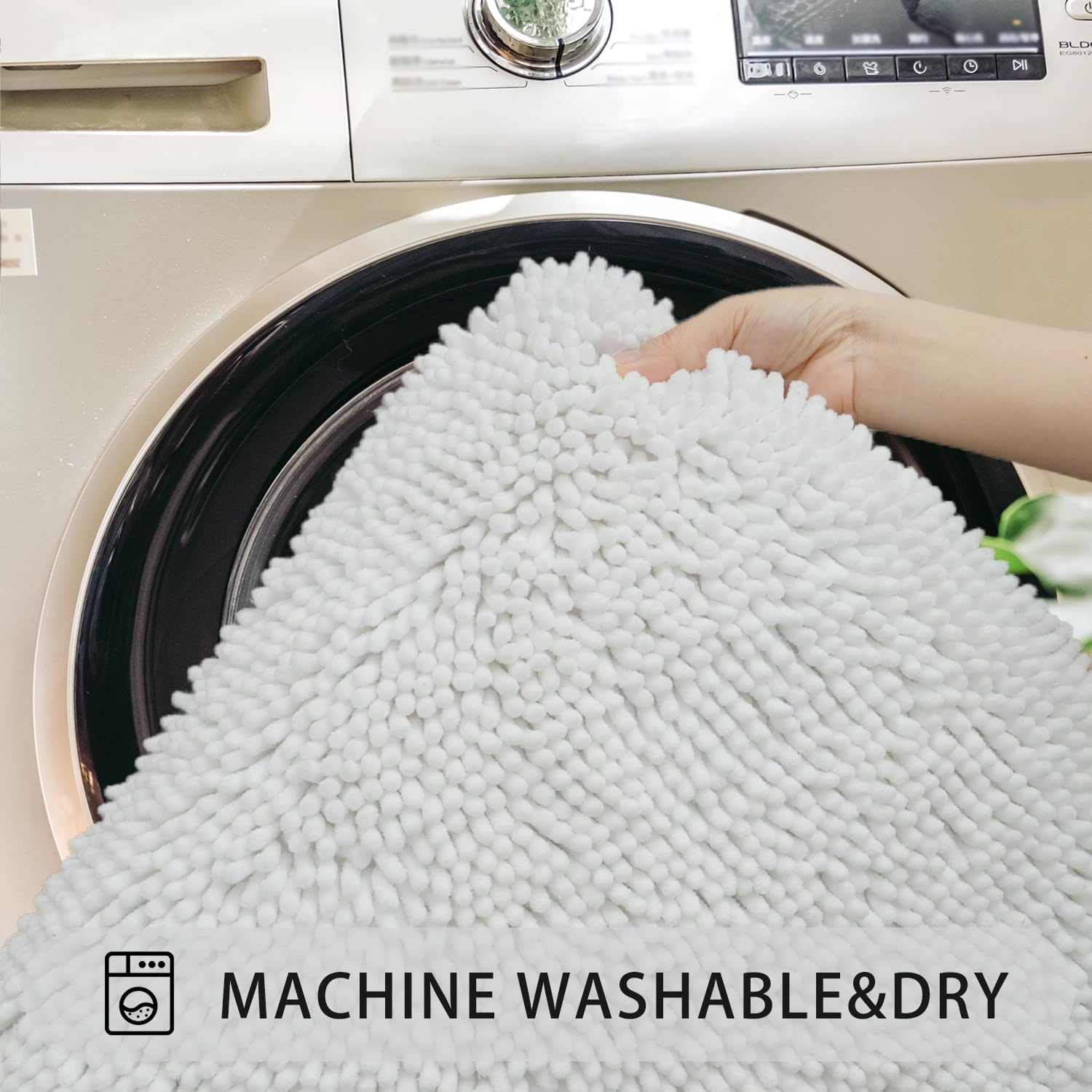 Toilet Rugs U-Shaped,Super Absorbent Chenille Bathroom Rugs and Strong PVC Non-Slip Backing for Toilets Rug Set,Machine Washable,Bath Mats for Bathrooms,20"x 20",White