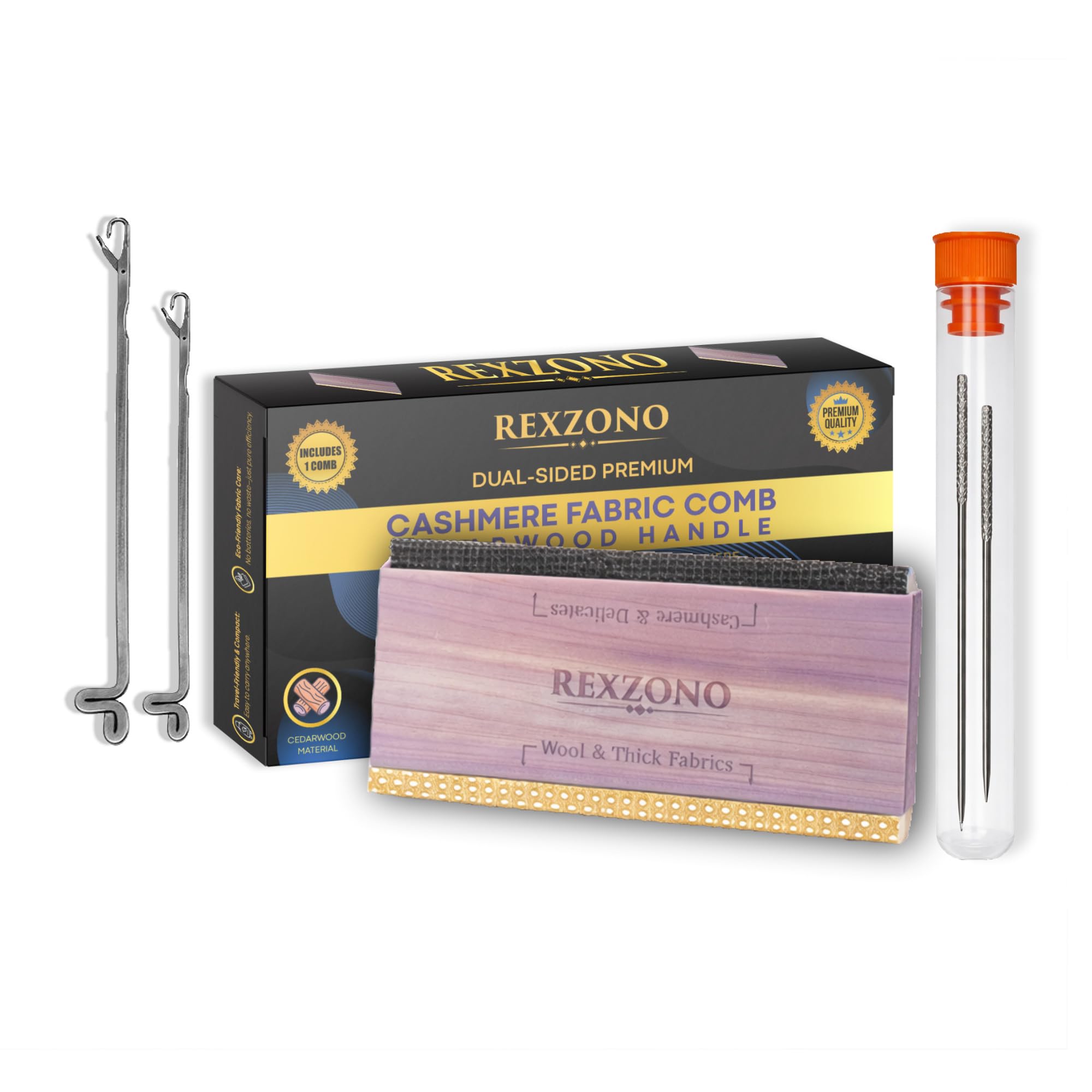 Sweater Repair Kit with Cedar Wood Fabric Comb, 2 Snag Repair Needles & 2 Latch Hooks – Dual-Sided Cashmere and Wool Comb for Knitwear, Jumpers and Delicate Fabrics