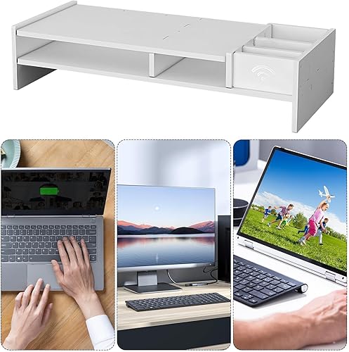 Miniatura 5 de Elevador de monitor  Estante organizador de escritorio de 3 niveles para suministros de oficina  Soporte de exhibición de madera resistente con