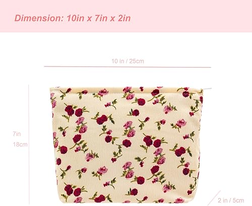 Miniatura 2 de PAZIMIIK Bolsa de maquillaje de pana con cremallera grande, Vintage Rosa Beige