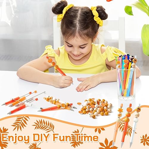 Miniatura 4 de Bolígrafos con cuentas de otoño, 122 unidades, con temática de otoño, juego de bolígrafos con cuentas de madera de otoño, cuentas espaciadoras de