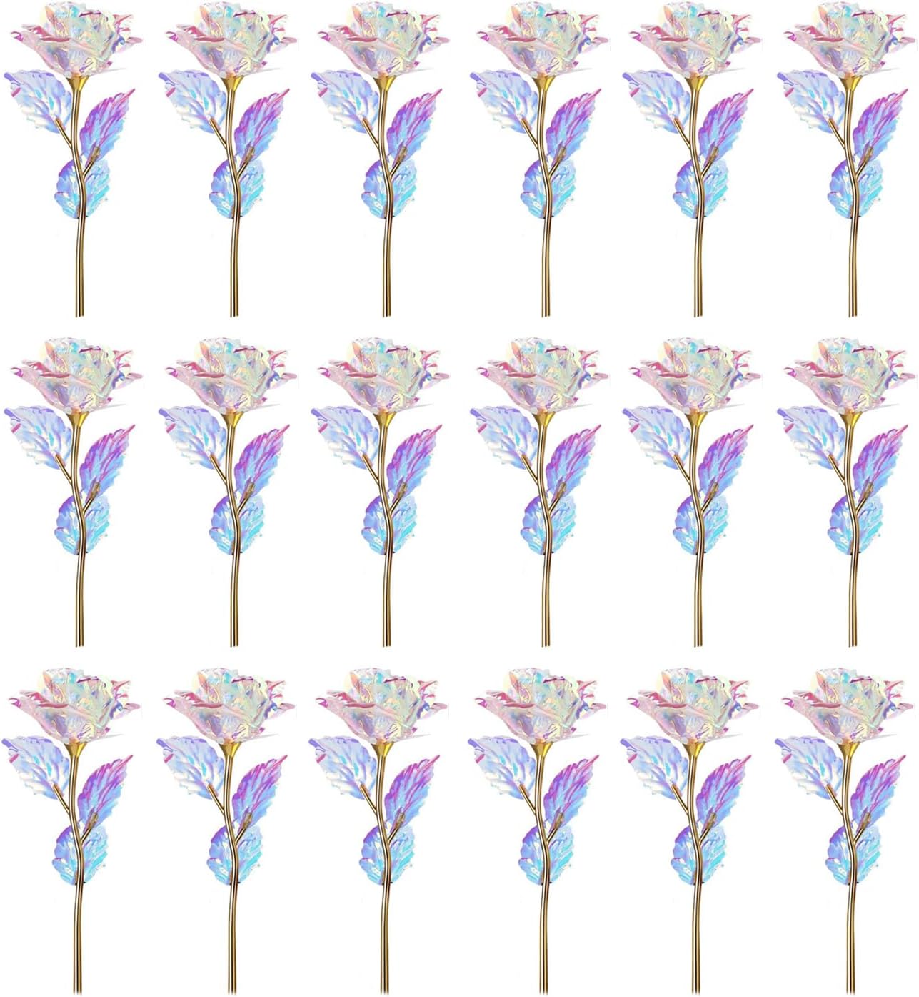 20PCS Artificial Colorful Flowers Galaxy Rose Crystal Flower Glass Rose Gifts for Wedding, Mother' s Day Memorable Days, Color A