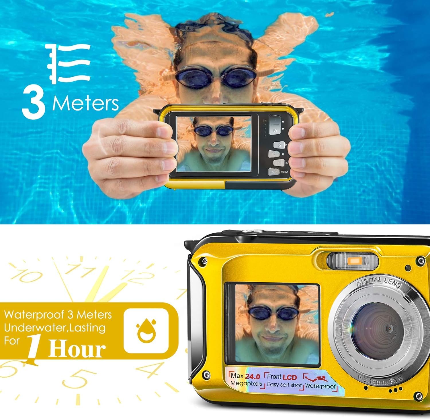 Fotocamera impermeabile digitale Full HD 2,7 K 48 MP Macchina Fotografica Subcquea 16 x Fotocamera Subacquea Impermeabile Macchina con microfono a LED ritardatore per adolescenti