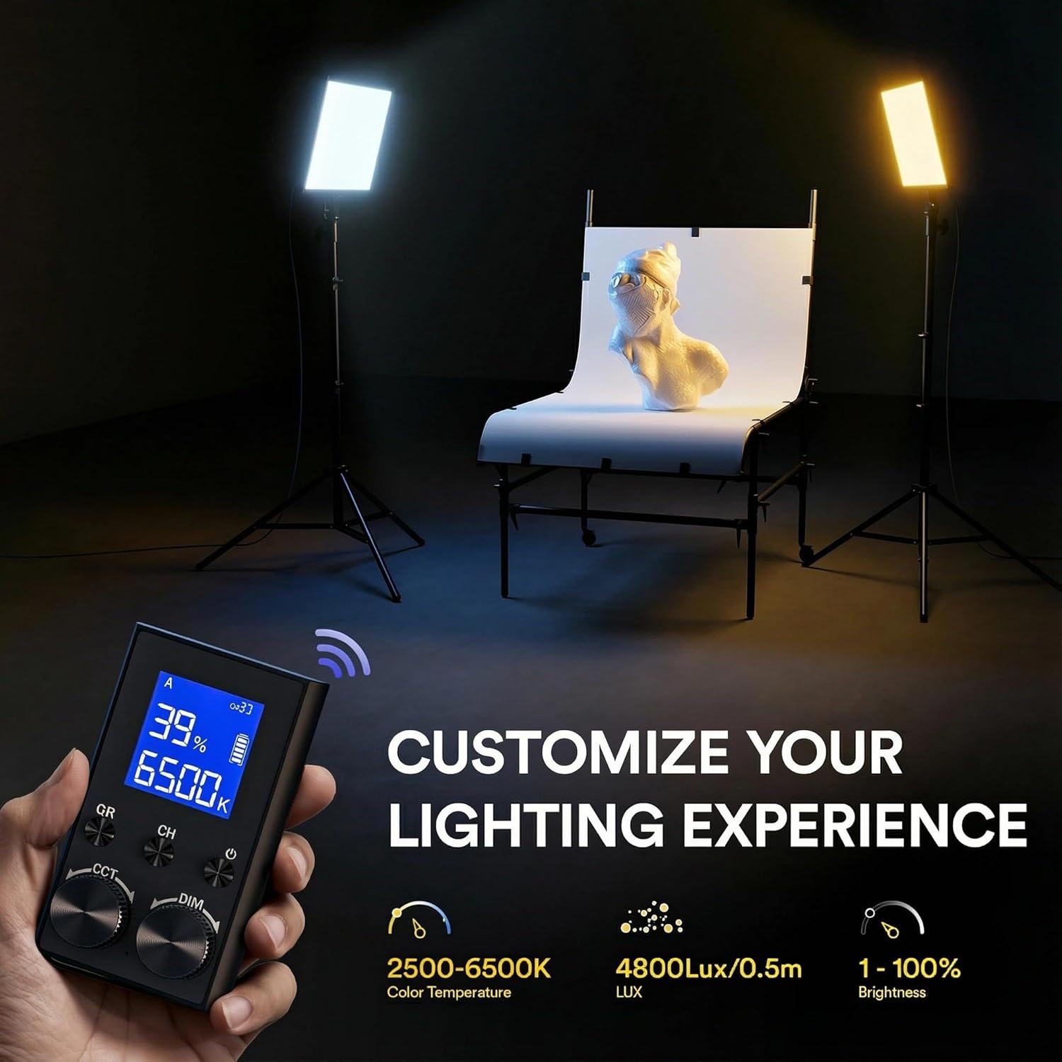 RALENO LED Video Panel Light, 2-Pack 18" 45W Photography Lights with 78'' Stand & Remote for Video Recording TikTok YouTube Streaming, CRI97+ Bi-Color 2500-6500K Studio Lighting