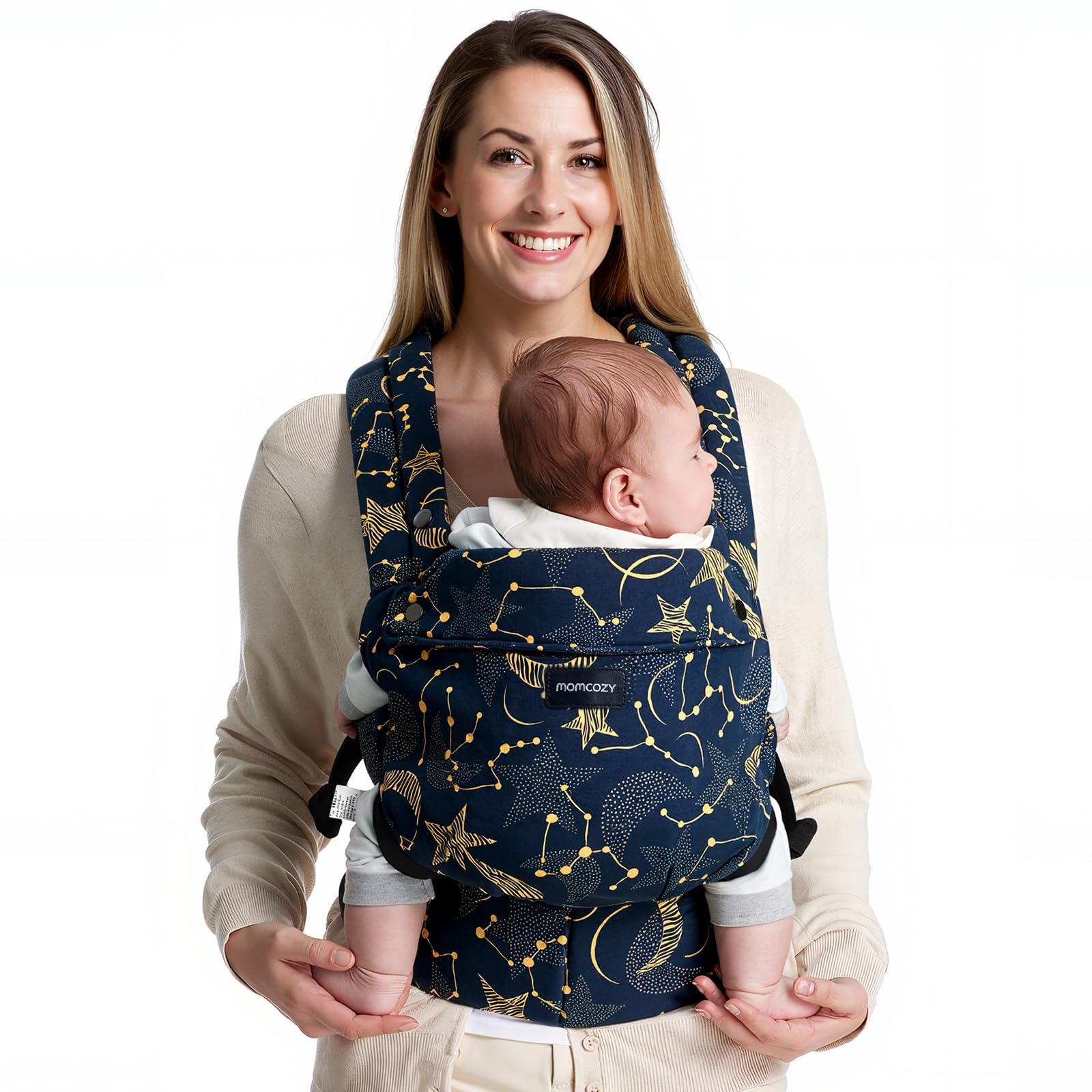 Momcozy Marsupio Neonato Ergonomico e Confortevole, Leggero e Facile da Indossare,3,2–20 kg(3-24 mesi), Ideale per Genitori a Mani Libere, Cielo stellato